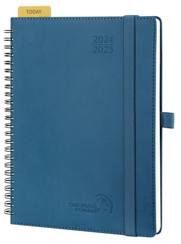 POPRUN Kalender 2025 Wochenplaner (Aug.2024-Dez.2025) Ringbuch mit Softcover, ca. A5 (22 x 16,5 cm), 17-Monate-Terminplaner 2025 1 Woche 2 Seite mit FSC®-Zertifiziertem Papier - Marineblau