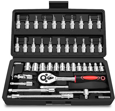 AwmnSrman 46 Pcs Small 1/4 Socket Set - Chrome Plated Ratchet and Socket Set for Bicycles and Cars