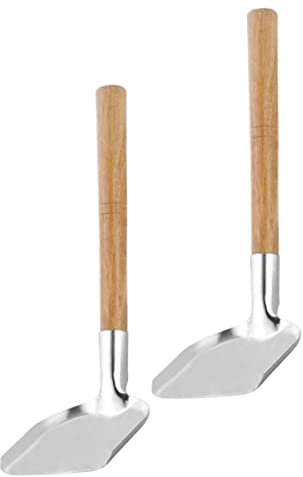 LIFKOME 2 Piezas Espátula De Acero Inoxidable Espátula para Utensilios De Cocina Wok Chuan Pala Wok Kit De Pastel Espátula Wok Profesional Colador Mango Largo De Madera Espátula para Freír