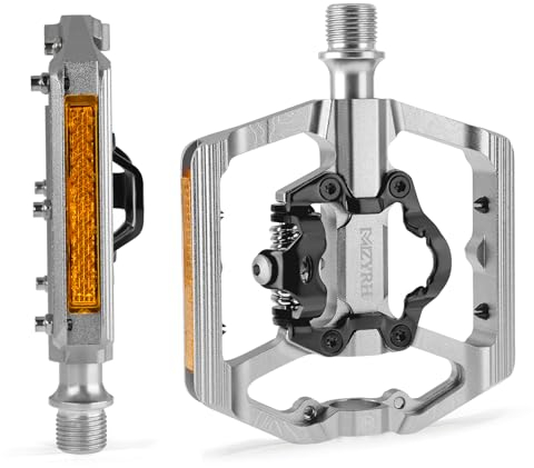 MZYRH MTB Mountainbike-Pedale, Fahrrad-Pedale mit Reflektoren, Aluminium 9/16 Zoll 3 abgedichtete Lager doppelseitige Plattform kompatibel mit Klickpedal (Silber)