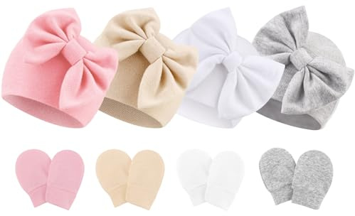 DRESHOW Sombreros y Manoplas para Bebé Recién Algodón Gorritos y Guantes para Niñas Niños 0-6 Meses