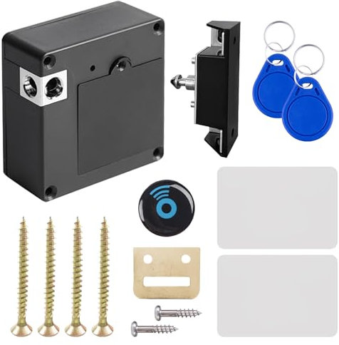 Sporgo Cerradura de cajón inteligente Cerraduras ocultas: cerradura electrónica para armarios NFC con 2 llaveros y 2 tarjetas RFID, seguridad infantil para armario, cajón, taquillas, buzón