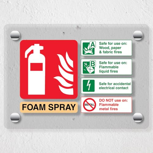 V Safety Foam Spray Safe For Electrical Fire Extinguisher - 150 x 100 mm - Acrylic Perspex Cast Clear Safety Sign