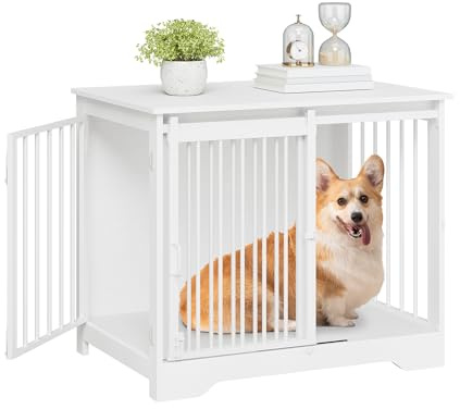 Hzuaneri 81cm Jaula para Perros, Mesa Auxiliar, casa Moderna para Perros, Jaula para Cachorros, dúplex para Animales, 2 Puertas, 55 x 81 x 67,5 cm, Blanco DFC83613W