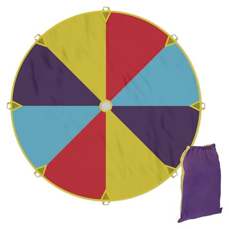 Relaxdays Schwungtuch Kinder, Ø 2 m, 8 Griffe, Schwingtuch, Regenbogen Tuch, draußen, Garten, Fallschirm Spiel, bunt