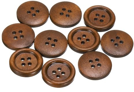 sourcing map 10pcs 32L Wooden Sewing Button 4/5(20mm) 4 Holes Wood Round Craft Replacement Buttons for Clothing DIY Crafts Decoration, Coffee