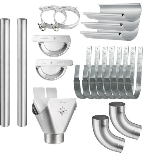 Dachrinnen Komplettset verzinkt farbig | 8tlg. 250mm | 7tlg. 280mm | 6tlg. 333mm (Verzinkt ohne Farbe, 8 Meter 7tlg. 280mm)