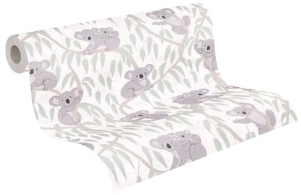 A.S. Création papier peint intissé à motif pour enfants en beige, crème, vert – papier peint koala 10,05 x 0,53 m – 771341 | Motif koala ludique pour chambre d'enfant – Papier peint mat, facile à coller et amovible sans laisser de traces