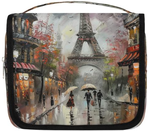 Trousse de toilette à suspendre Paris France Tour Eiffel Peinture à l'huile Trousse de toilette Voyage Cosmétique Accessoires de maquillage Organisateur étanche Sac de douche Pochette de beauté pour