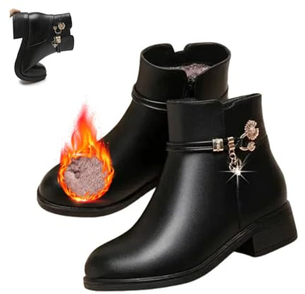 POIOZXD Bottes orthopédiques en cuir véritable pour femmes en laine, Bottes orthopédiques imperméables pour femmes, Bottes orthopédiques chaudes en cuir doublé de fourrure pour l'hiver avec coin