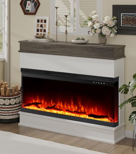 M.C.Haus 3 sidor infälld elektrisk öppen spis - minimalistisk eldstad - flameffekt i 12 färger - värmare 1 800/900 watt - fjärrkontroll, trä och glas (60 tum, vit)