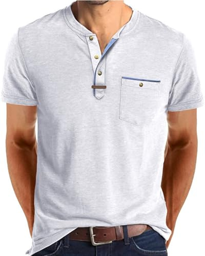 LAOARA T Shirt Homme Henley Boutons T-Shirt à Manches Courtes Décontractés Tee