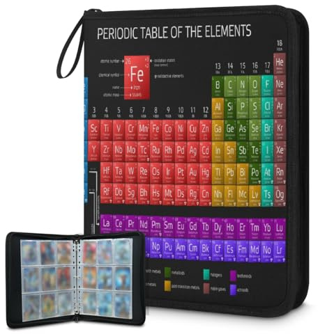 Carpeta de tarjetas coleccionables con 9 bolsillos, para mesa periódica, carpeta, elementos, tarjetas educativas, álbum de tarjetas con fundas extraíbles, impermeable, con cremallera, capacidad para