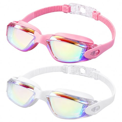 RubyTint 2 Pack Swimming Goggles for Adults Men Women, Anti-Fog Wide View Swim Goggles with UV Protection Tinted Lens, Adjustable Silicone Strap, Leak-Resistant Seal for Pool Training Open Water