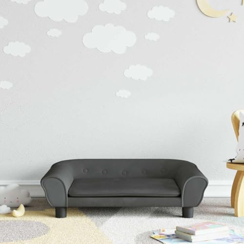 Kaloriko Barnsoffa mörkgrå 70 x 45 x 26 cm sammet med massiv furu ram barnrum sittgrupp för lek, vila och avkoppling, bekväma barnmöbler med stabil konstruktion