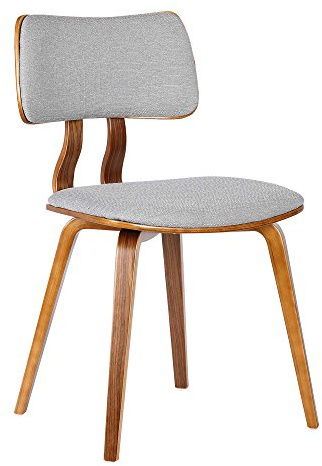 Armen Living Jaguar Mid Century Modern Dining Accent Chair for Kitchen Table Desk Vanity in Grey Fabric and Walnut Wood Finish