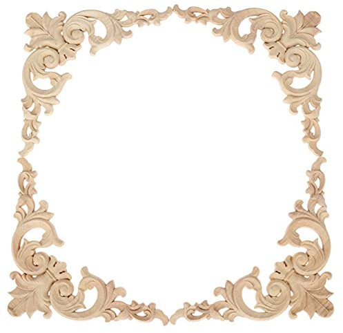 4pcs Wood Carved Mouldings Corner Applique Onlay for Furniture Home Door Decal Medium