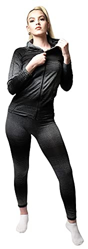 3 PC Ladies Gym Suit Hooded TOP, Vest, Legging, Sport Yoga Workout Fitness WEAR (UK Size S/M (8-10), Black Design#2)