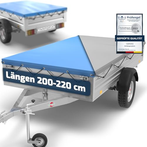 Tarpofix® Anhänger Plane 207 x 114 cm inkl. Planenseil | Anhängerplane Flachplane aus PVC PLANENMATERIAL | Verstärkte Stema Anhänger Plane für 750kg PKW Hänger | Abdeckplane Anhänger Abdeckung | Blau