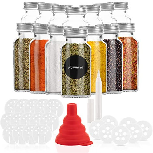 14 Pot epices pour une conservation facile des épices - Pot a epices grâce à une très grande contenance de 170ml, idéal pour les recharges - 21 saupoudreuses en 2 formes pour un dosage facile