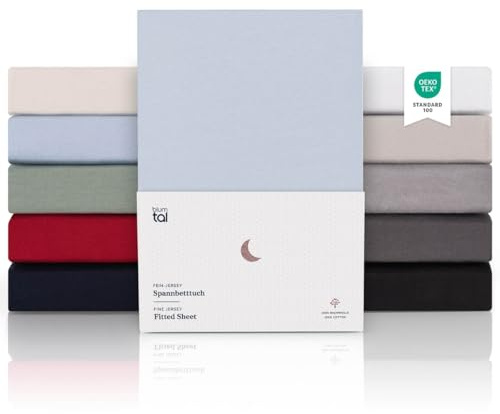 Blumtal® Premium Jersey Spannbettlaken 160x200cm Boxspringbett - Oeko-TEX zertifiziertes Spannbettlaken 160x200cm Baumwolle - Spannbetttuch 160x200 Baumwolle - 160x200 Spannbettlaken - Hellblau