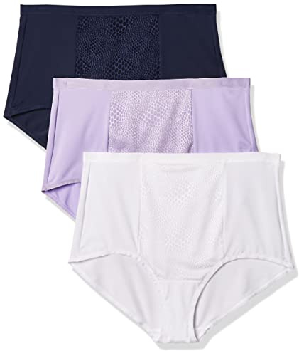 Warner's womens Blissful Benefits By Warner's Tummy Smoothing Brief Panties Multipack Underwear, Lavender Macaron/White/Navy Ink, Medium US