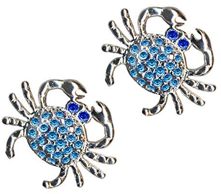 Ohrringe Krebse Krabbe Blau Echt Sterling Silber 925 Zirkonia Kristalle Strass Liebe Glaube Hoffnung Symbol Motiv Stil weiss extravagant gut modisch klar schön transparent