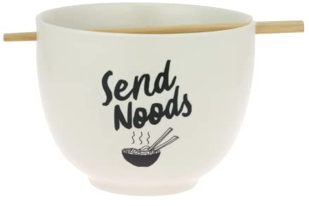 Enesco Our Name is Mud Send Noodles Soup Ramen Bowl and Chopsticks, 3.875 Inch, White