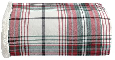 Eddie Bauer - Throw Blanket, Cotton Flannel Home Decor, All Season Reversible Sherpa Bedding (Montlake Plaid Red, Throw)