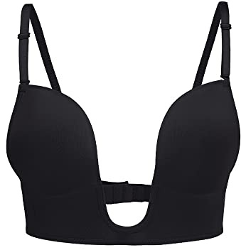 KOEMCY Soutien Gorge Dos Nu pour Femme Push Up sans Armature Brassière Sexy Profond U Soutien Gorge Dos Bas Invisible Bralette (Noir,A)