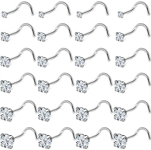 Kridzisw 18G Nose Ring Stud Piercing Jewelry for Women 18 Gauge Surgical Stainless Steel Screw Twist Spiral Corkscrew Silver Nose Nostril Ring Stud Hook Piercing Jewelry Men Diamond 1.5mm 2mm 3mm 4mm