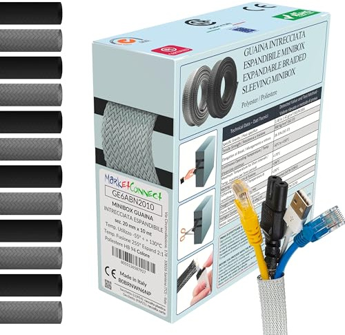 MarketConnect® Utvidbart kabelskydd Ø 5mm, L 10m • Samlar och döljer kablar • Perfekt för skrivbordet och TV • GRÅ • MINIBOX