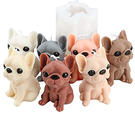 JS MOLD Stampo in silicone per candele, 3D, per bulldog francese, in silicone, fai da te, in resina epossidica, per cioccolato, fondente, decorazione per torte, sapone, candela