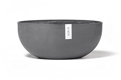 Ecopots Pflanzschale Sofia Grau - 43 x 25 cm oval groß - Pflanzentopf aus Recycling Kunststoff - Übertopf modern - Blumentopf für Indoor und Outdoor - Schale flach/niedrig