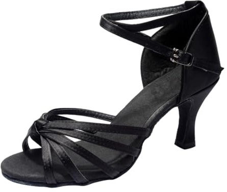 PLAFOPE High Heeled Latin Dancing Shoes for Women Knotted Strap Ballroom Dance Heels Size 41 Elegant Snakeskin Grain Design Comfortable Indoor Dance Footwear Black