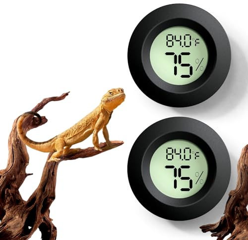 Reptile Tank Accessories, 2 PCS Reptile Thermometer and Humidity Gauge for Bearded Dragon, Jumping Spider, Leopard Gecko, Hermit Crab, Gecko, Ball Python, Lizard