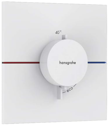 hansgrohe ShowerSelect Comfort E - Thermostat conceiled, Bathroom tap with Safety Stop at 40 °C, Thermostat Square for Showers and Bath tubs, Shower Mixer for 3 Functions, matt White, 15574700