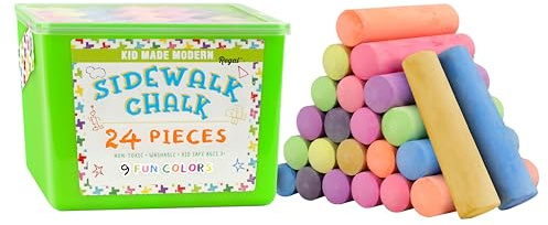 Kid Made Modern Non Toxic Sidewalk Chalk Bucket (24 Count) - Washable Colored Chalk Bulk Set for Kids and Toddlers Outdoor Games