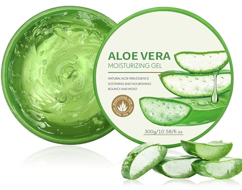 Gel di aloe vera, organico per viso, 300 ml, estratto naturale di aloe vera, per viso, capelli e corpo, ideale per riparare scottature, pelle secca e sensibile
