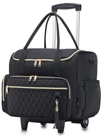 SUCIKORIO Maletin Ordenador Portatil Mujer 17 Pulgadas con Ruedas, Impermeable Oxford Bolso Portatil Bolso Trabajo Portadocumentos Grande Maletin Profesora para Universidad, Viajes, Trabajo, Negocios