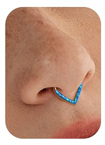 BodyBonita Ópalo 16G Lágrima Piercing Septum Joyería - Aro para Tabique Nasal Con Bisagra de Acero Quirúrgico 316L Aros Piercing para Hélice Caracola Pendiente Daith Rosa Azul y Blanco 10 mm/8 mm