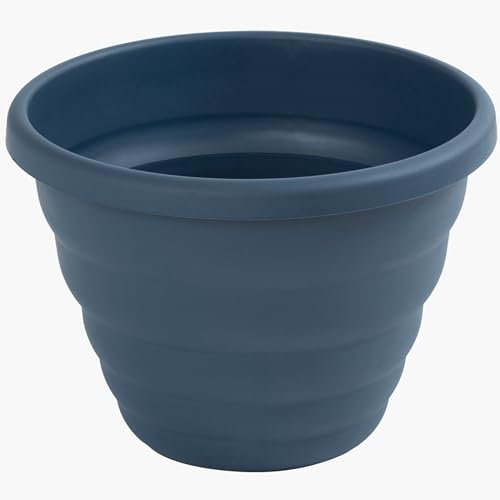 FEELIT Beehive Plastic Planter 22L Large Capacity Soft Grey Upcycled Garden Planter for Flowers/Vegetables/Plants Indoor and Outdoor Use Pot - Lightweight & Weather Resistant 40cm Pot Round Navy Blue