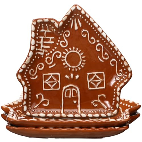 SiliFine 3 Pcs Christmas Gingerbread Plates Xmas Dinner Ceramic Plate Holiday Cookie Tableware Decorative Desserts Dish Candy Salad Tray for Winter Home Table Party Supplies(Gingerbread House)