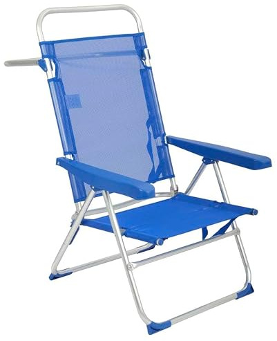 Sedia da spiaggia alta pieghevole alluminio 5 posizioni sdraio (blu)