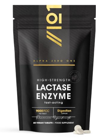 Lactase Tablets 9000 FCC (per Tablet) – 60 Count - Digestive Enzyme Helps Digest Lactose in Milk & Dairy – Support for Lactose Intolerance – by Alpha01