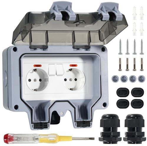 Presa da esterno impermeabile IP66, presa per esterni impermeabile con interruttore e spia luminosa, presa da parete esterna con coperchio a ribalta per interni ed esterni, giardini, piscine