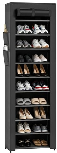 ZHABAYEN 10 Tier Shoes Rack with Dustproof Cover, Shoe Storage Cabinet, Shoe Organizer for Living Room, Hallway, Cloakroom, Bedroom