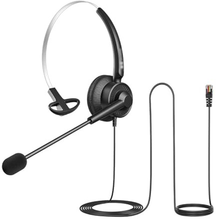 Alide RJ9-telefonheadset med brusreducering för mikrofon och snabb frånkoppling, headset för fast telefon kompatibelt med Mitel 5312 5320 Polycom