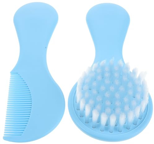 FRCOLOR Nyfödd Mjuk Babyborste och med Känsliga Borst för Pojke Flicka och Pojke Flicka Ergonomisk Design för Skonsam Hårvård och Borttagning av Mjölkskorv för Shower Gåva Blå