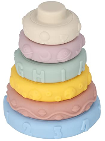 Fdit Anneaux de Construction Souples, Jouets Empilables Colorés à Croquer pour Enfants et Bébés, 6 Tours de Construction Souples pour 3 Ans et Plus